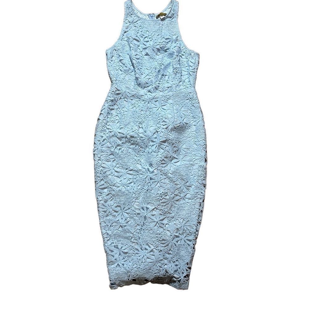 YUMI Kim Save The Date‎ Floral Lace High Neck Dress in Baby Blue Sz Small